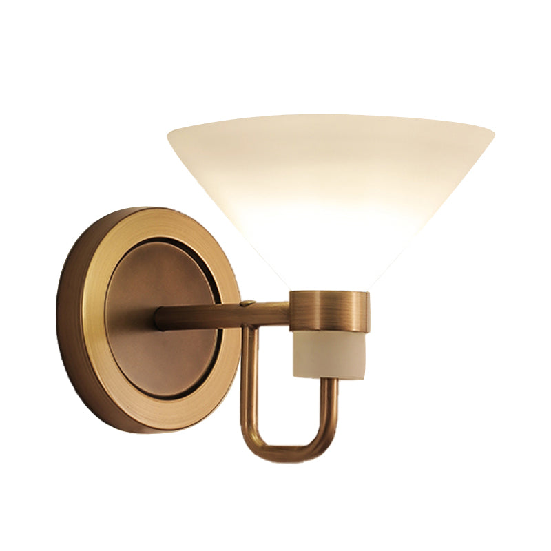 Traditional Conical Wall Mount Lighting Opal Glass 1 Head Wall Mounted Lamp in Brass Clearhalo 'Wall Lamps & Sconces' 'Wall Lights' Lighting' 238704