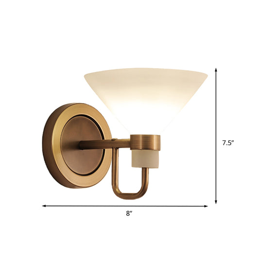 Traditional Conical Wall Mount Lighting Opal Glass 1 Head Wall Mounted Lamp in Brass Clearhalo 'Wall Lamps & Sconces' 'Wall Lights' Lighting' 238705