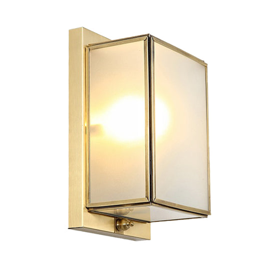 Brass Rectangle Sconce Traditionary White Glass 1/2 Heads Wall Mounted Lighting for Living Room Clearhalo 'Wall Lamps & Sconces' 'Wall Lights' Lighting' 238709