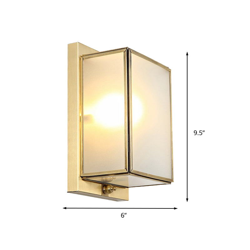 Brass Rectangle Sconce Traditionary White Glass 1/2 Heads Wall Mounted Lighting for Living Room Clearhalo 'Wall Lamps & Sconces' 'Wall Lights' Lighting' 238710