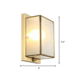 Brass Rectangle Sconce Traditionary White Glass 1/2 Heads Wall Mounted Lighting for Living Room Clearhalo 'Wall Lamps & Sconces' 'Wall Lights' Lighting' 238710