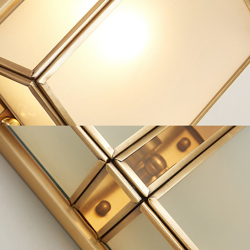 Brass Rectangle Sconce Traditionary White Glass 1/2 Heads Wall Mounted Lighting for Living Room Clearhalo 'Wall Lamps & Sconces' 'Wall Lights' Lighting' 238715