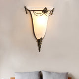 White Glass Trumpet Sconce Light Traditionary 1 Head Wall Lamp Fixture for Living Room Clearhalo 'Wall Lamps & Sconces' 'Wall Lights' Lighting' 238717