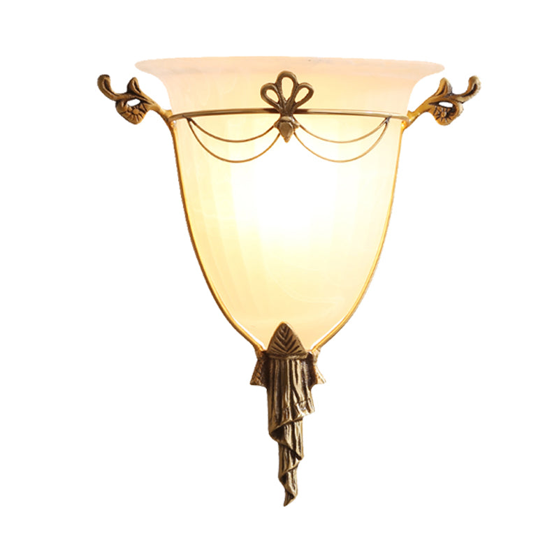 Bell Sconce Light Traditional 1 Head White Glass Wall Lighting Fixture for Hallway Clearhalo 'Wall Lamps & Sconces' 'Wall Lights' Lighting' 238722