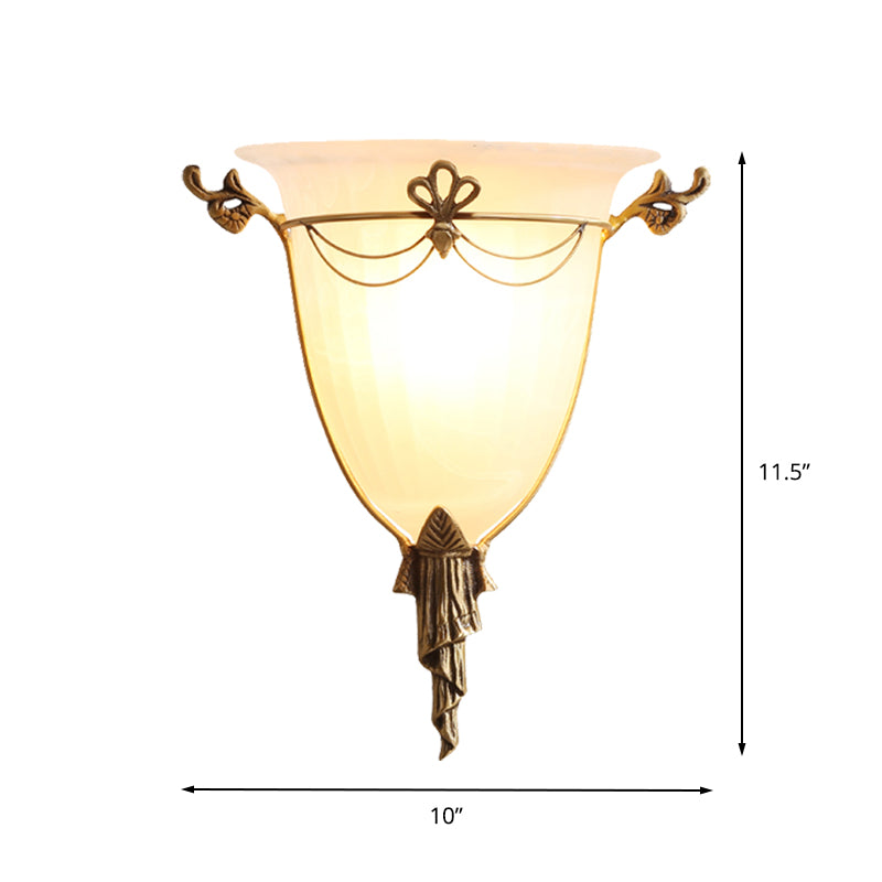 Bell Sconce Light Traditional 1 Head White Glass Wall Lighting Fixture for Hallway Clearhalo 'Wall Lamps & Sconces' 'Wall Lights' Lighting' 238723