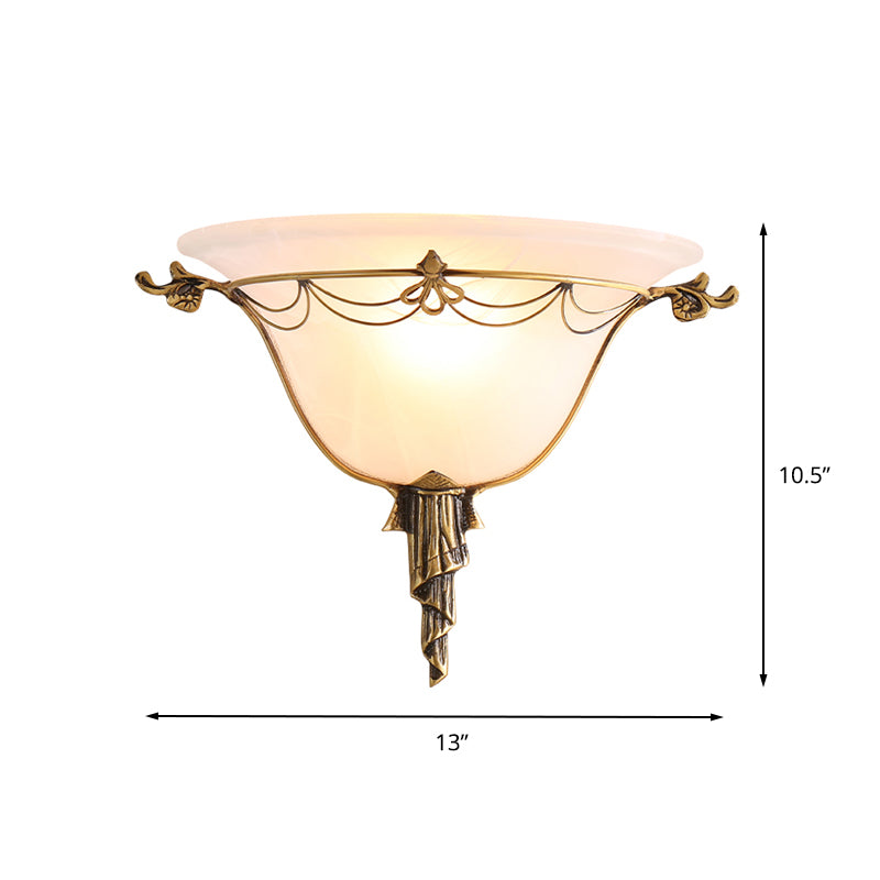 Wide Flare Milk Glass Wall Light Tradition 1 Head Brass Flush Mount Wall Sconce for Bedside Clearhalo 'Wall Lamps & Sconces' 'Wall Lights' Lighting' 238738