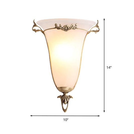 Traditional Trumpet Wall Mount Lighting Frosted Glass 1 Head Wall Mounted Lamp in Brass Clearhalo 'Wall Lamps & Sconces' 'Wall Lights' Lighting' 238753