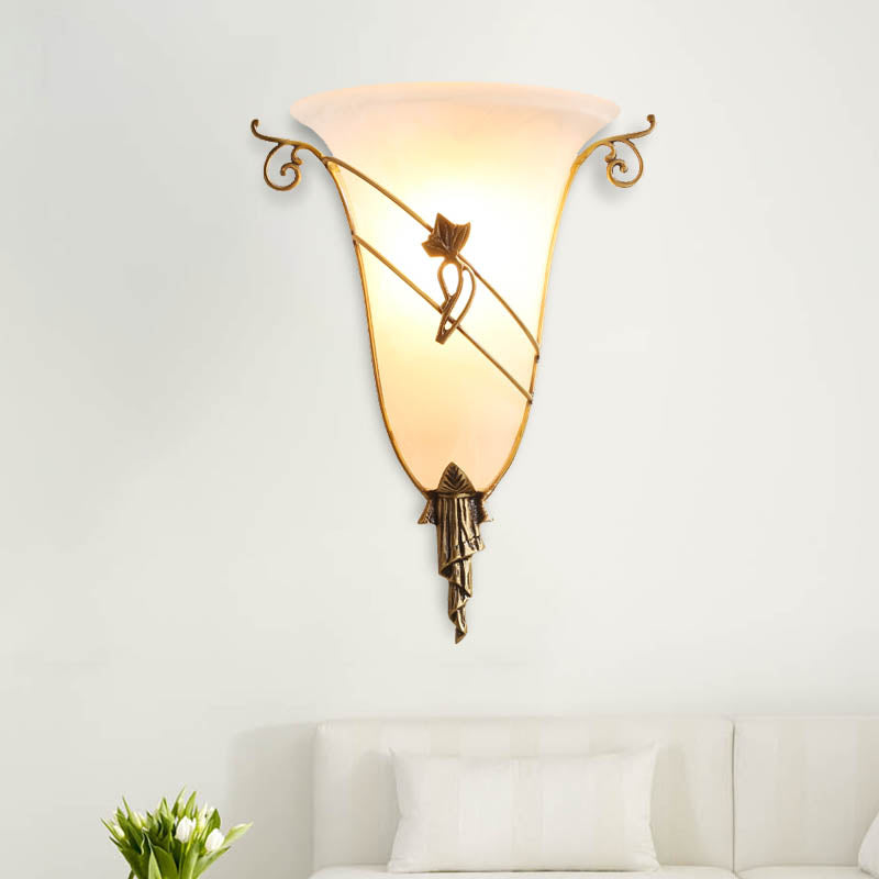 Brass Bell Sconce Traditionary White Glass 1 Head Wall Mounted Lighting for Living Room Clearhalo 'Wall Lamps & Sconces' 'Wall Lights' Lighting' 238756