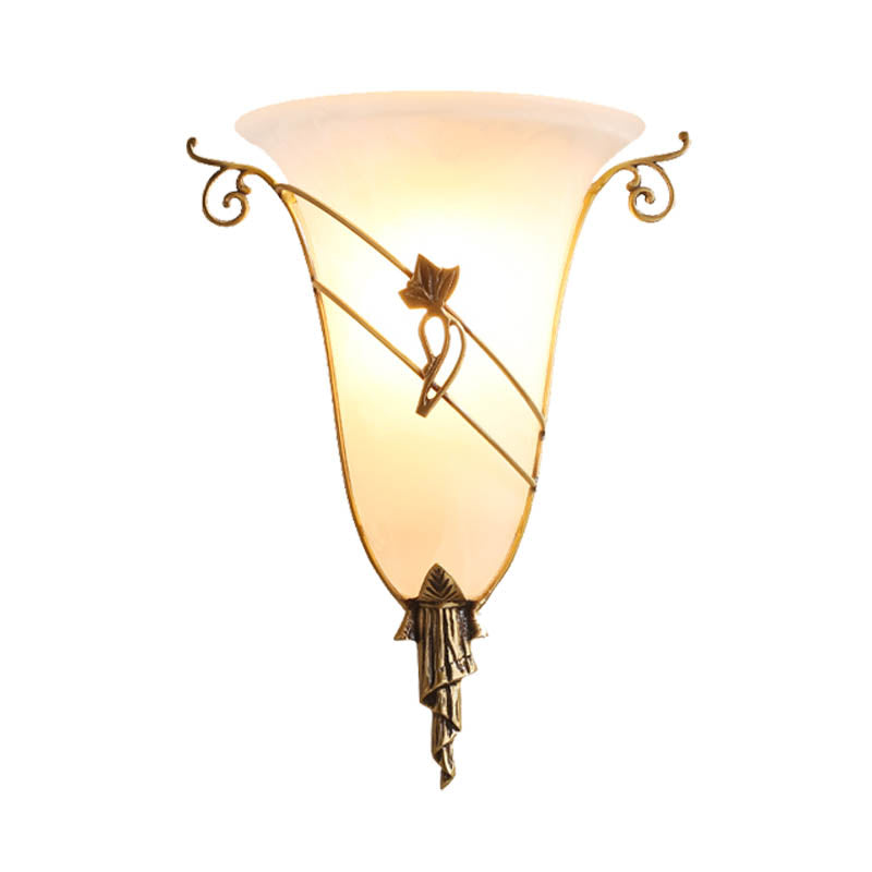 Brass Bell Sconce Traditionary White Glass 1 Head Wall Mounted Lighting for Living Room Clearhalo 'Wall Lamps & Sconces' 'Wall Lights' Lighting' 238757