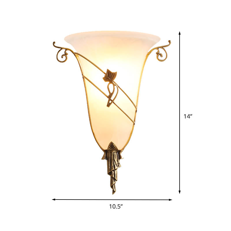 Brass Bell Sconce Traditionary White Glass 1 Head Wall Mounted Lighting for Living Room Clearhalo 'Wall Lamps & Sconces' 'Wall Lights' Lighting' 238758