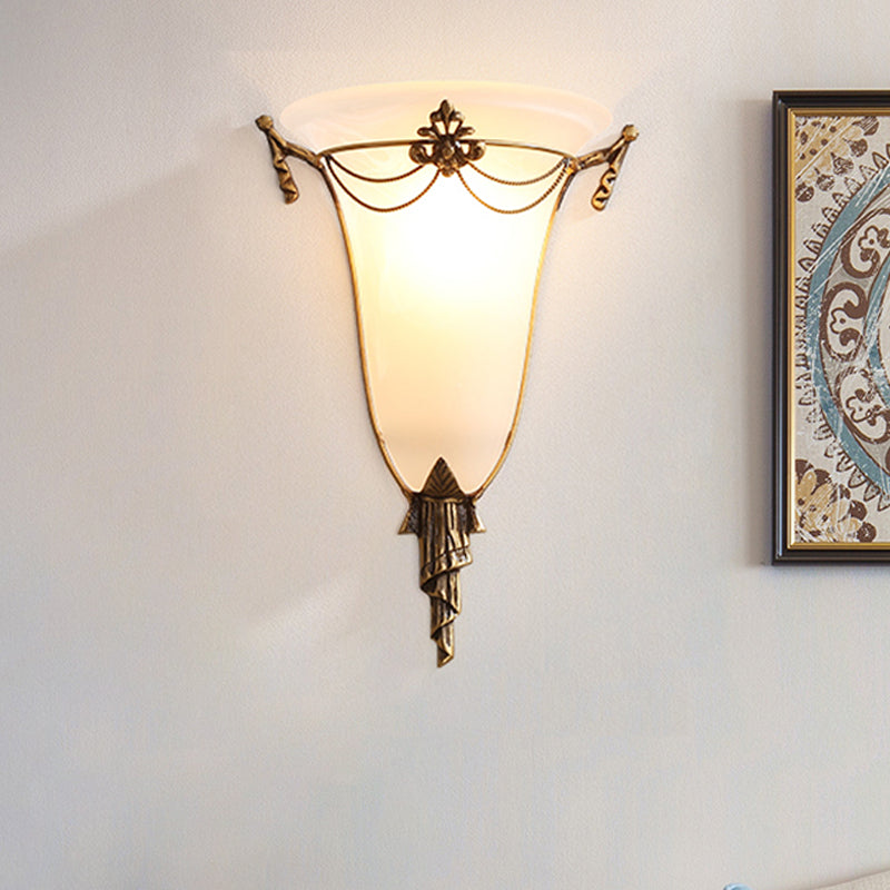 Brass Bell Sconce Traditionary Opal Glass 1 Head Wall Mounted Lighting for Bedside Brass Clearhalo 'Wall Lamps & Sconces' 'Wall Lights' Lighting' 238760