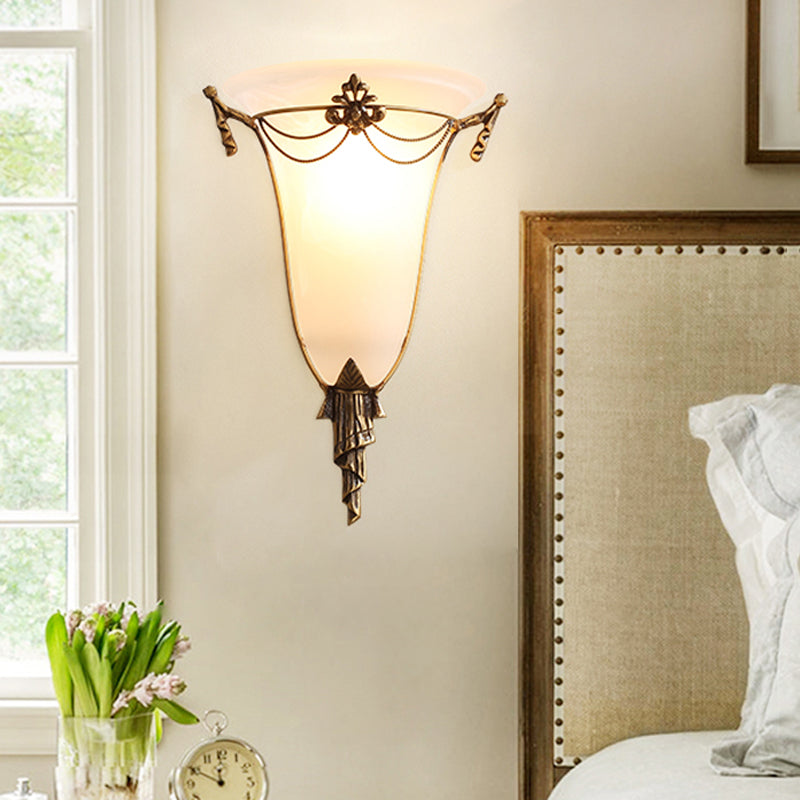 Brass Bell Sconce Traditionary Opal Glass 1 Head Wall Mounted Lighting for Bedside Clearhalo 'Wall Lamps & Sconces' 'Wall Lights' Lighting' 238761