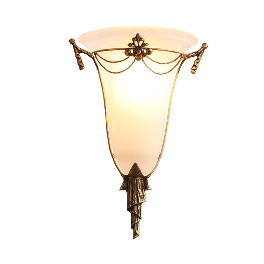 Brass Bell Sconce Traditionary Opal Glass 1 Head Wall Mounted Lighting for Bedside Clearhalo 'Wall Lamps & Sconces' 'Wall Lights' Lighting' 238762