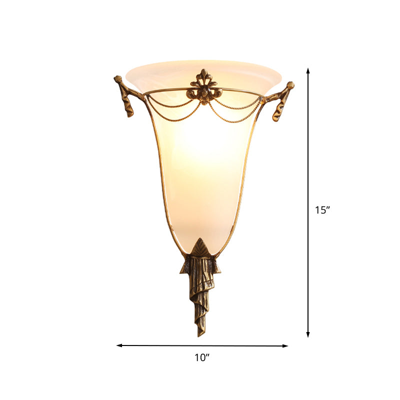 Brass Bell Sconce Traditionary Opal Glass 1 Head Wall Mounted Lighting for Bedside Clearhalo 'Wall Lamps & Sconces' 'Wall Lights' Lighting' 238763