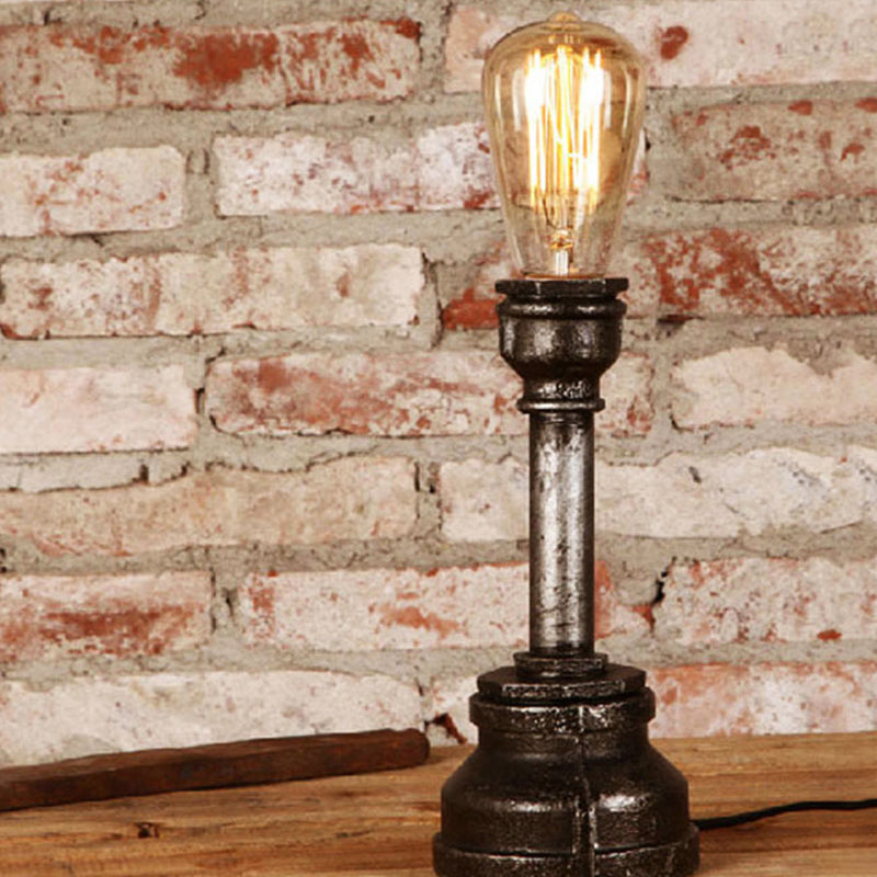 Vintage Style Bare Bulb Table Lighting with Water Pipe 1 Light Metallic Standing Table Light in Black Clearhalo 'Lamps' 'Table Lamps' Lighting' 238771