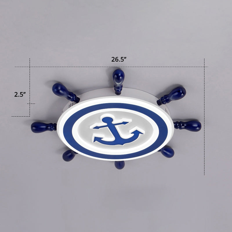 Ship Rudder LED Flushmount Ceiling Lamp Cartoon Acrylic Kids Room Flush Light in Blue Blue 27" Clearhalo 'Ceiling Lights' 'Close To Ceiling Lights' 'Close to ceiling' 'Flush mount' Lighting' 2388692