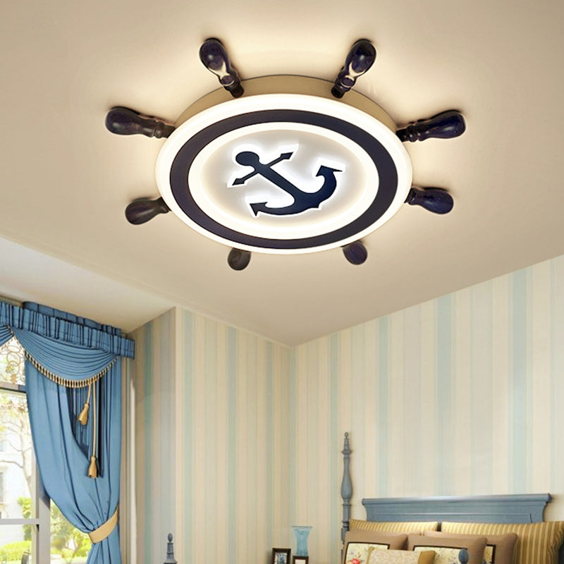 Ship Rudder LED Flushmount Ceiling Lamp Cartoon Acrylic Kids Room Flush Light in Blue Clearhalo 'Ceiling Lights' 'Close To Ceiling Lights' 'Close to ceiling' 'Flush mount' Lighting' 2388693