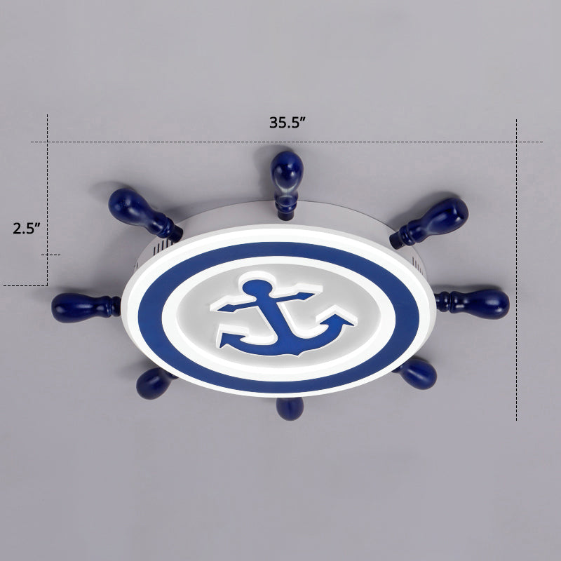 Ship Rudder LED Flushmount Ceiling Lamp Cartoon Acrylic Kids Room Flush Light in Blue Blue 35.5" Clearhalo 'Ceiling Lights' 'Close To Ceiling Lights' 'Close to ceiling' 'Flush mount' Lighting' 2388694