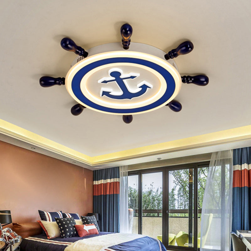 Ship Rudder LED Flushmount Ceiling Lamp Cartoon Acrylic Kids Room Flush Light in Blue Clearhalo 'Ceiling Lights' 'Close To Ceiling Lights' 'Close to ceiling' 'Flush mount' Lighting' 2388695