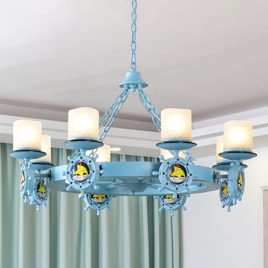 Cylindrical Up Chandelier Cartoon Opal Glass Child Room Pendant Light with Rudder Decor in Blue 8 Blue Clearhalo 'Ceiling Lights' 'Chandeliers' Lighting' 2388728