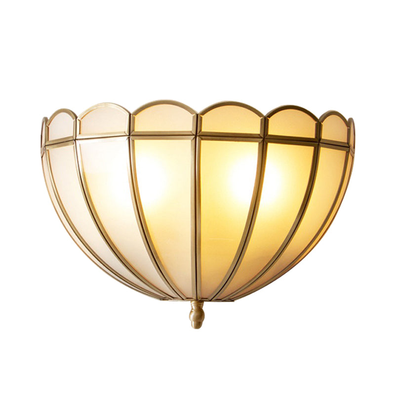 Hemisphere Sconce Light Traditionary Textured White/Cream Glass 2 Bulbs Wall Mounted Lamp for Bedroom Clearhalo 'Wall Lamps & Sconces' 'Wall Lights' Lighting' 238873