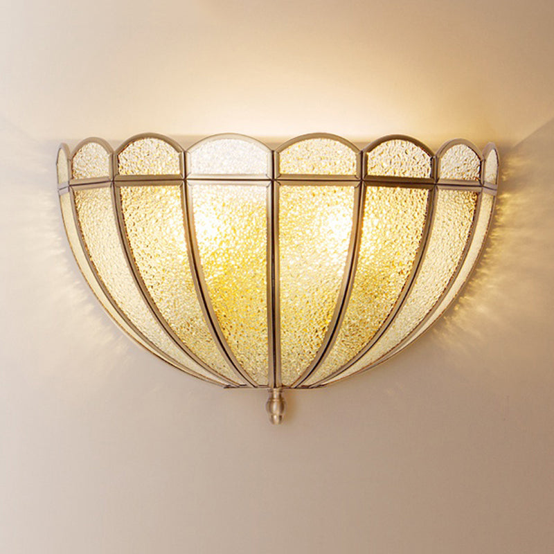 Hemisphere Sconce Light Traditionary Textured White/Cream Glass 2 Bulbs Wall Mounted Lamp for Bedroom Textured White Clearhalo 'Wall Lamps & Sconces' 'Wall Lights' Lighting' 238876