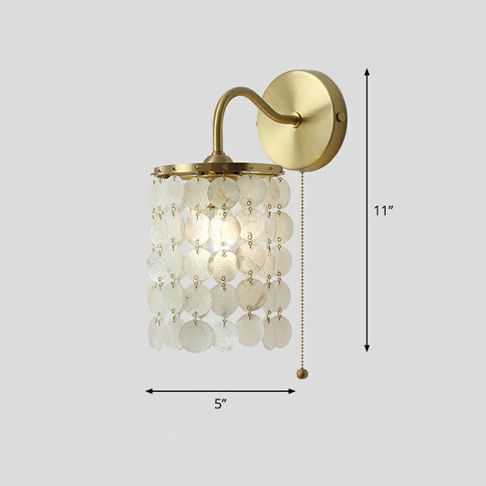 Single-Bulb Discs Wall Lighting Coastal Gold Natural Shell Wall Mounted Light with Pull Chain Clearhalo 'Wall Lamps & Sconces' 'Wall Lights' Lighting' 2388780