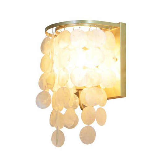 Shell Circle Strands Wall Lamp Country Style 1 Head Bedroom Sconce Light in Gold Clearhalo 'Wall Lamps & Sconces' 'Wall Lights' Lighting' 2388785