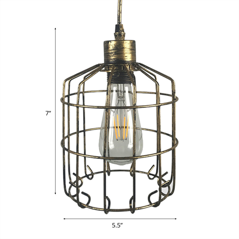 Industrial Wire Frame Hanging Light 1 Head Metallic Pendant Lamp Adjustable Cord in Dark Rust Clearhalo 'Art Deco Pendants' 'Cast Iron' 'Ceiling Lights' 'Ceramic' 'Crystal' 'Industrial Pendants' 'Industrial' 'Metal' 'Middle Century Pendants' 'Pendant Lights' 'Pendants' 'Tiffany' Lighting' 23888