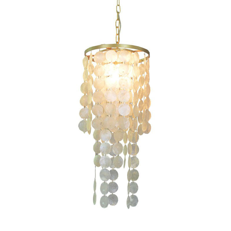 Gold 1 Bulb Pendant Light Boho Chic Shell Discs Suspension Light for Dining Room Clearhalo 'Ceiling Lights' 'Pendant Lights' 'Pendants' Lighting' 2388802