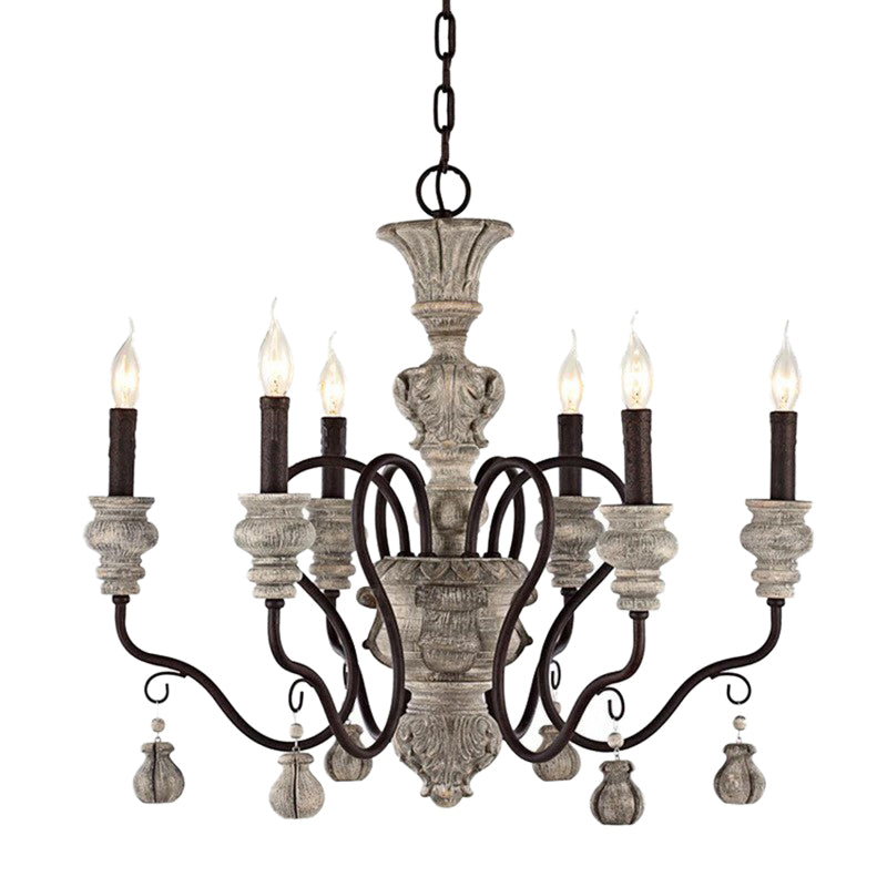 Resin Candlestick Chandelier French Country Dining Room Hanging Lamp in Black-Grey Clearhalo 'Ceiling Lights' 'Chandeliers' Lighting' 2388804