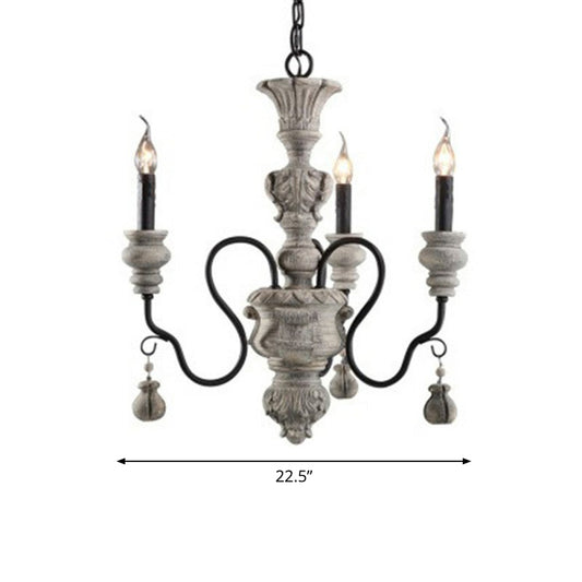 Resin Candlestick Chandelier French Country Dining Room Hanging Lamp in Black-Grey 3 Black Clearhalo 'Ceiling Lights' 'Chandeliers' Lighting' 2388808