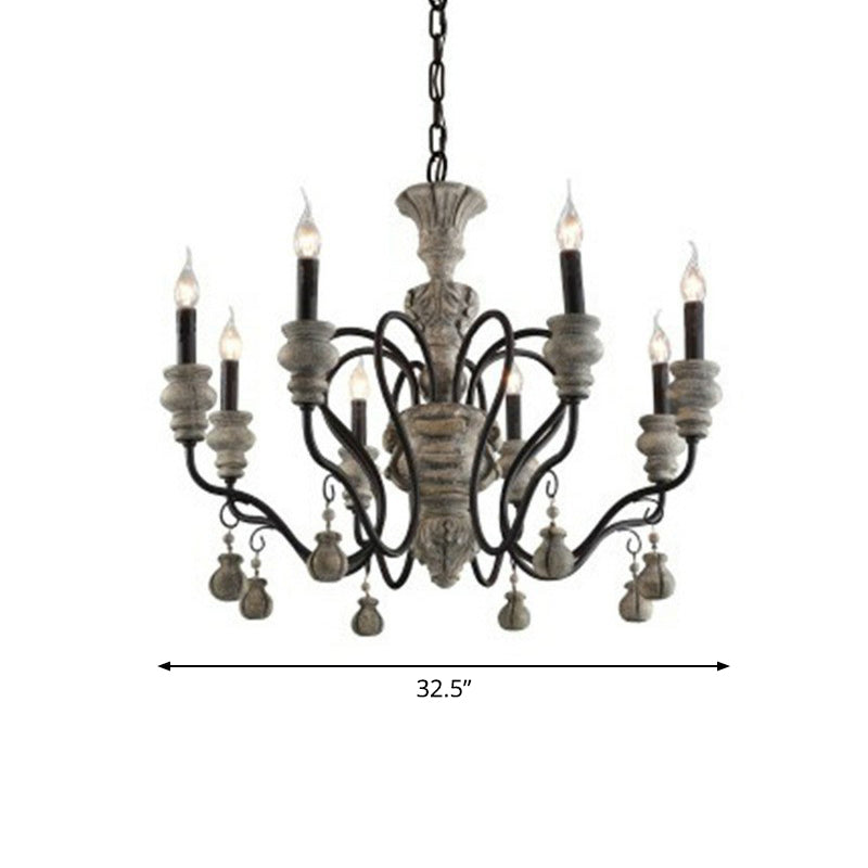 Resin Candlestick Chandelier French Country Dining Room Hanging Lamp in Black-Grey 8 Black Clearhalo 'Ceiling Lights' 'Chandeliers' Lighting' 2388809