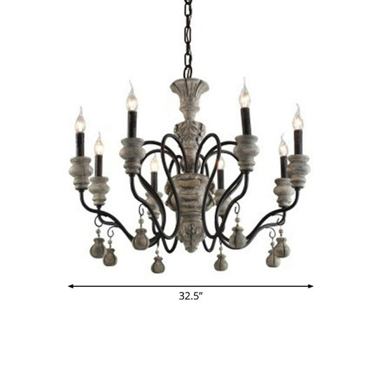 Resin Candlestick Chandelier French Country Dining Room Hanging Lamp in Black-Grey 8 Black Clearhalo 'Ceiling Lights' 'Chandeliers' Lighting' 2388809