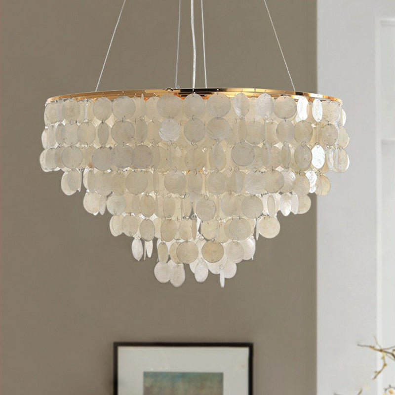 French Country Conical Pendant Lamp Natural Shell Chandelier Light Fixture in Gold Clearhalo 'Ceiling Lights' 'Chandeliers' Lighting' 2388812