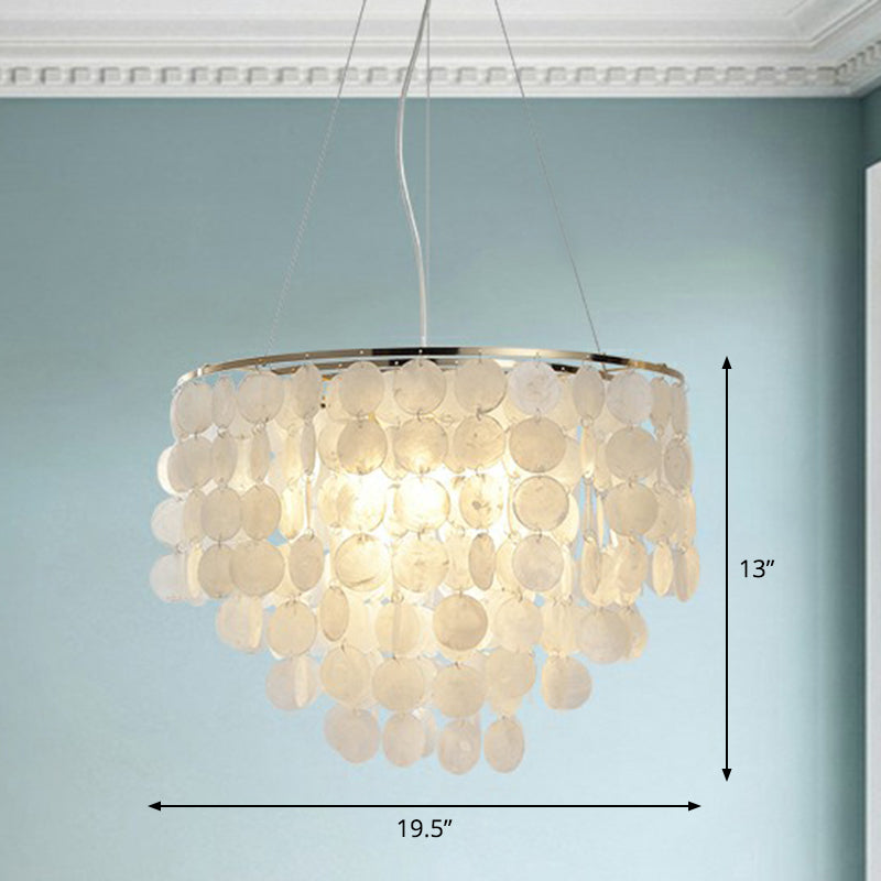 French Country Conical Pendant Lamp Natural Shell Chandelier Light Fixture in Gold Gold 19.5" Clearhalo 'Ceiling Lights' 'Chandeliers' Lighting' 2388815