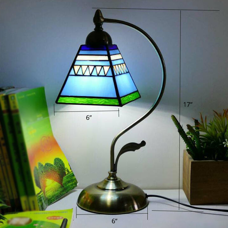 Stained Glass Shade Vintage Office or Library Lamp