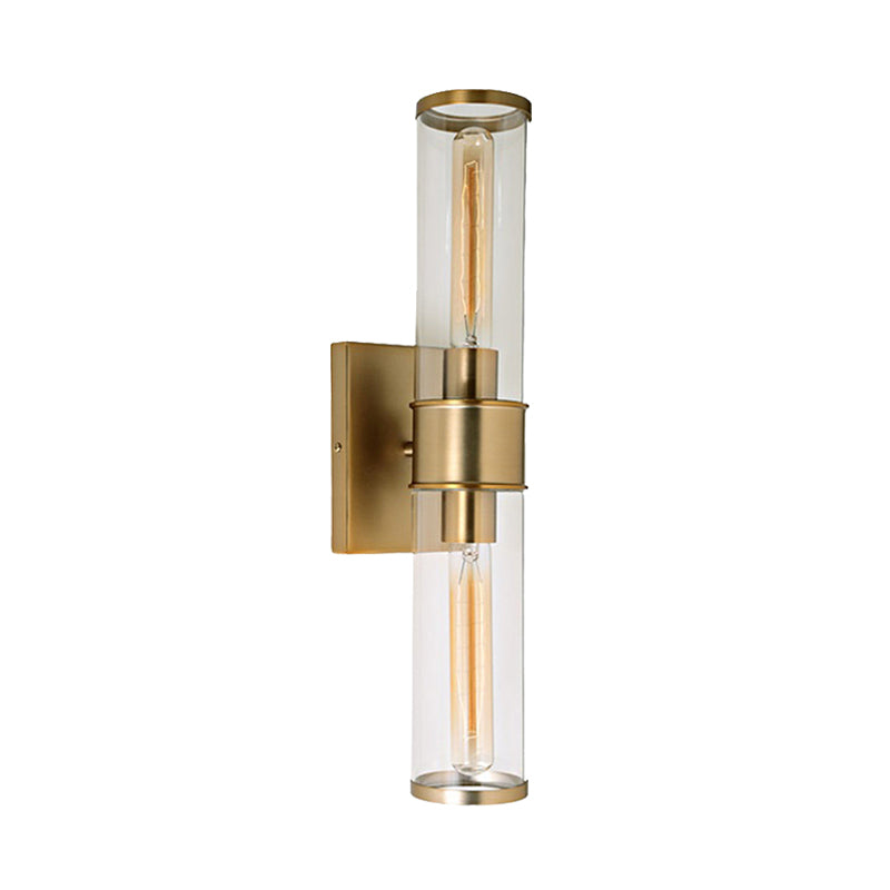 Tube Wall Lamp Traditional Clear Glass 2 Bulbs Brass/Chrome Sconce Light Fixture for Bedside Clearhalo 'Wall Lamps & Sconces' 'Wall Lights' Lighting' 238892