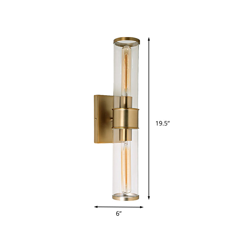 Tube Wall Lamp Traditional Clear Glass 2 Bulbs Brass/Chrome Sconce Light Fixture for Bedside Clearhalo 'Wall Lamps & Sconces' 'Wall Lights' Lighting' 238893