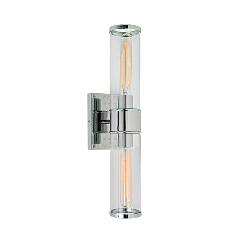 Tube Wall Lamp Traditional Clear Glass 2 Bulbs Brass/Chrome Sconce Light Fixture for Bedside Clearhalo 'Wall Lamps & Sconces' 'Wall Lights' Lighting' 238896