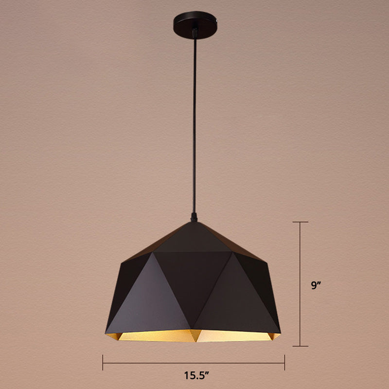 Rhombus Cut Metal Suspension Lamp Loft Style 1-Light Living Room Pendant Light Fixture Black 15" Clearhalo 'Art Deco Pendants' 'Black' 'Cast Iron' 'Ceiling Lights' 'Ceramic' 'Crystal' 'Industrial Pendants' 'Industrial' 'Metal' 'Middle Century Pendants' 'Pendant Lights' 'Pendants' 'Rustic Pendants' 'Tiffany' Lighting' 2388961