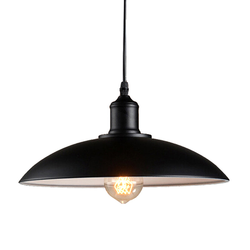 Industrial Domed Suspension Lighting Single-Bulb Metal Ceiling Hang Lamp in Black Black Clearhalo 'Art Deco Pendants' 'Black' 'Cast Iron' 'Ceiling Lights' 'Ceramic' 'Crystal' 'Industrial Pendants' 'Industrial' 'Metal' 'Middle Century Pendants' 'Pendant Lights' 'Pendants' 'Rustic Pendants' 'Tiffany' Lighting' 2388988