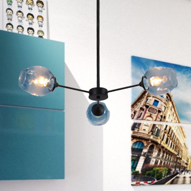 Modernist 3/6/8 Lights Hanging Chandelier Black/Chrome Sputnik Suspension Pendant with Blue/Amber Glass Shade Clearhalo 'Ceiling Lights' 'Chandeliers' 'Close To Ceiling Lights' 'Glass shade' 'Glass' 'Modern Chandeliers' 'Modern' Lighting' 238909