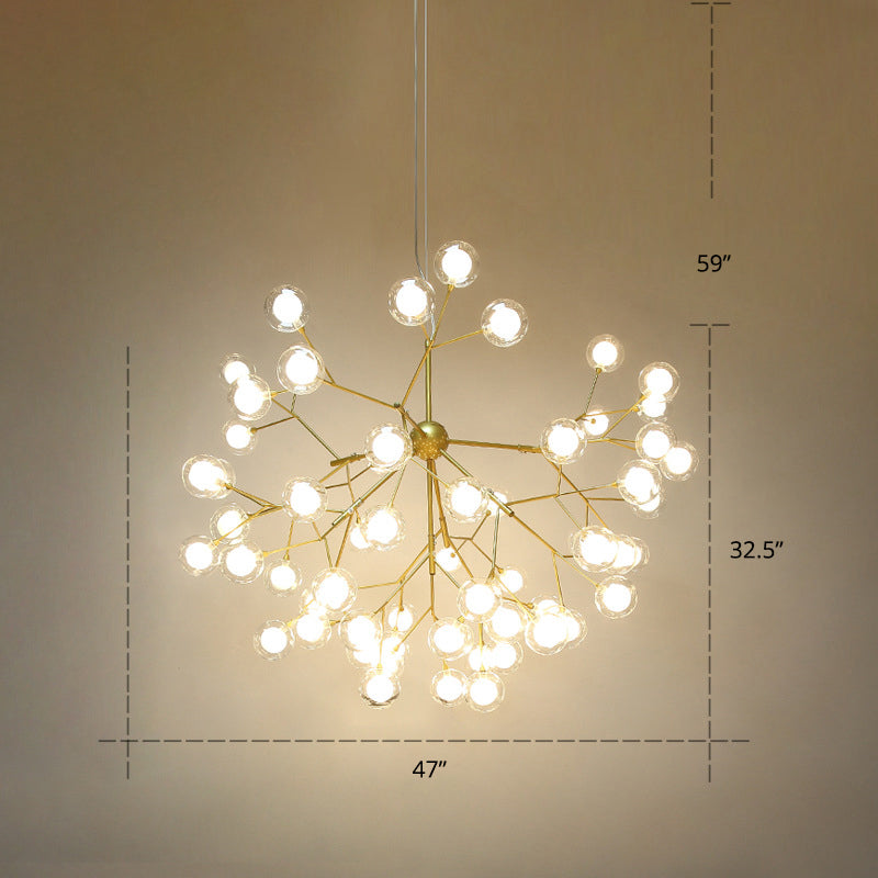 Double Glass Bubbles Chandelier Postmodern Style Firefly Pendant Lamp for Restaurant 63 Gold Clearhalo 'Ceiling Lights' 'Chandeliers' 'Modern Chandeliers' 'Modern' Lighting' 2389102