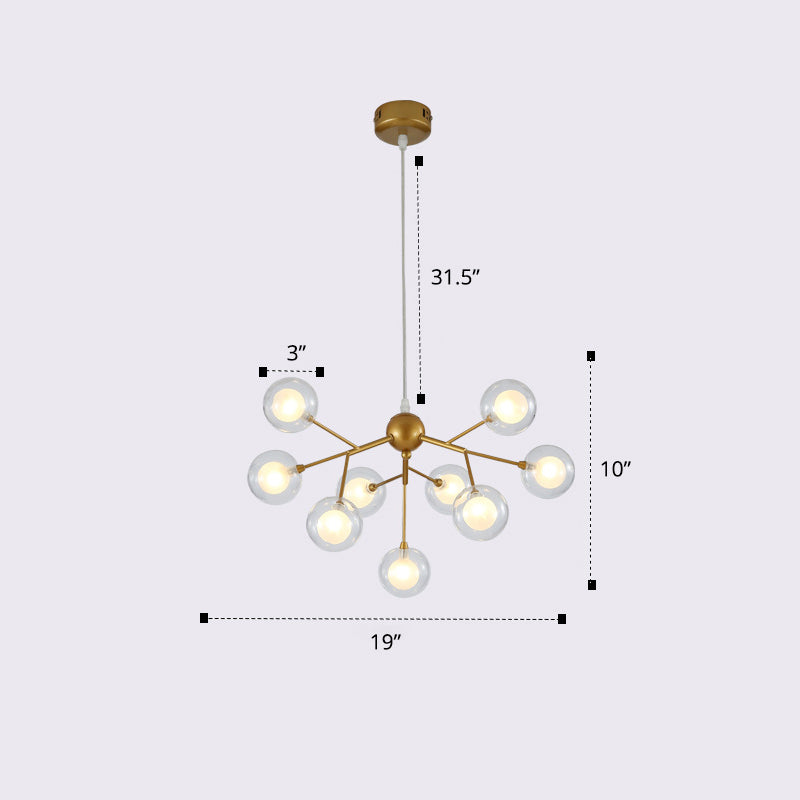 Double Glass Bubbles Chandelier Postmodern Style Firefly Pendant Lamp for Restaurant 9 Gold Clearhalo 'Ceiling Lights' 'Chandeliers' 'Modern Chandeliers' 'Modern' Lighting' 2389105