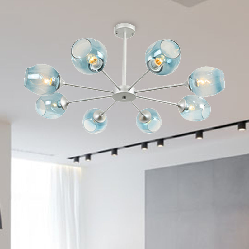 Modernist 3/6/8 Lights Hanging Chandelier Black/Chrome Sputnik Suspension Pendant with Blue/Amber Glass Shade Clearhalo 'Ceiling Lights' 'Chandeliers' 'Close To Ceiling Lights' 'Glass shade' 'Glass' 'Modern Chandeliers' 'Modern' Lighting' 238911