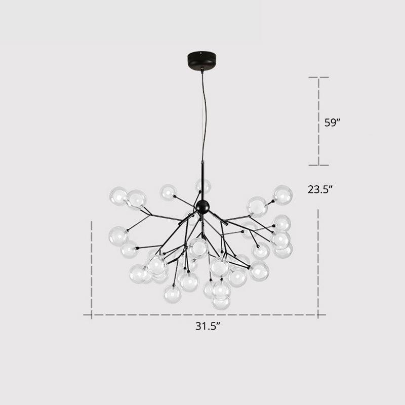 Double Glass Bubbles Chandelier Postmodern Style Firefly Pendant Lamp for Restaurant 36 Black Clearhalo 'Ceiling Lights' 'Chandeliers' 'Modern Chandeliers' 'Modern' Lighting' 2389111