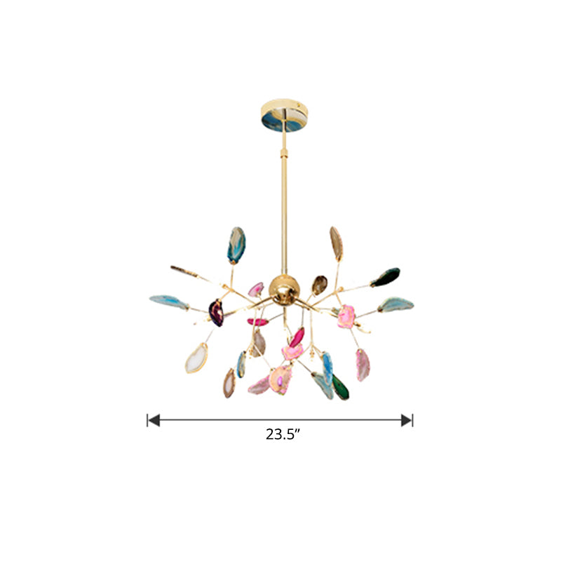 Gold Plated Branches Suspension Light Nordic Style Agate Chandelier for Living Room 12 Gold Clearhalo 'Ceiling Lights' 'Chandeliers' 'Modern Chandeliers' 'Modern' Lighting' 2389116