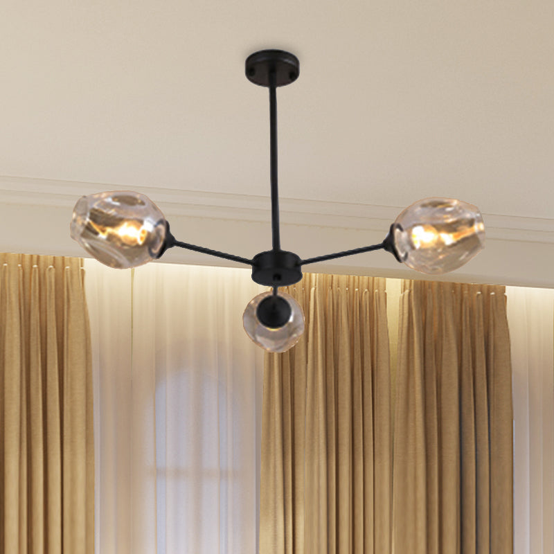 Modernist 3/6/8 Lights Hanging Chandelier Black/Chrome Sputnik Suspension Pendant with Blue/Amber Glass Shade 3 Yellow-Black Clearhalo 'Ceiling Lights' 'Chandeliers' 'Close To Ceiling Lights' 'Glass shade' 'Glass' 'Modern Chandeliers' 'Modern' Lighting' 238912