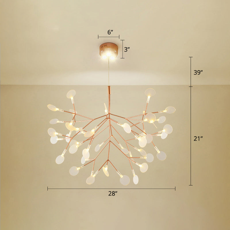 Stainless Steel Leaf Chandelier Minimalist Rose Gold LED Hanging Lamp for Restaurant Rose Gold 28.5" Clearhalo 'Ceiling Lights' 'Chandeliers' 'Modern Chandeliers' 'Modern' Lighting' 2389122